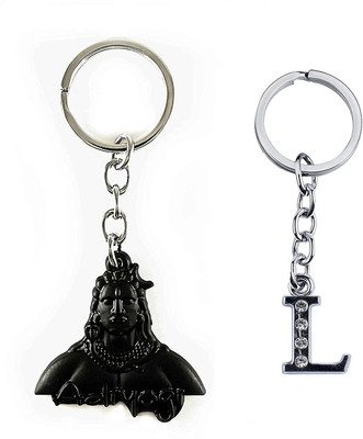 Newview L Alphabet Lord Shiva Adiyogi Mahadev Black Metal Keychain Key Chain