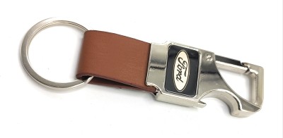 Jdp Novelty Metal Leather Opner Keychain for Ford Cars Brown Colour Key Chain