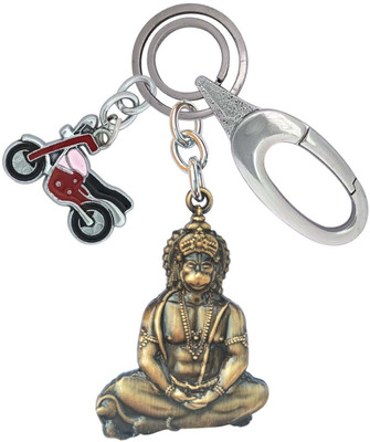 HANDSOME ISK Metal Metallic Lors Hanuman Ji With Beautiful Bike Locking Lock Key Chain