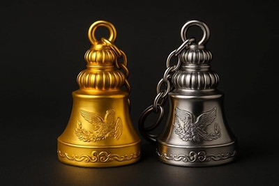 vcom Combo of Bright Golden & Silver Guardian Bell Keychain Key Chain