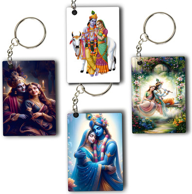 ASvik Creation Radha_Krishna-KC-03 Premium Printed Keychain (Pack of 4) For Bike, Scooty, Car Key Chain