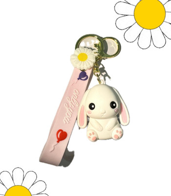 SHRI JI Cute Rabbit Keychain with Babypink strap and Sunflower charm Key Chain