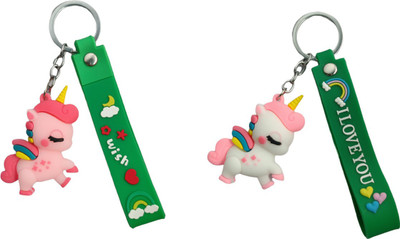 YuNiesto Combo of Lovely Pink and white unicorn with cute Green tag Key Chain