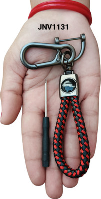 JNV Handwoven Leather Thread Keychain Compatible With Jaguar Car (Black And Red) Key Chain