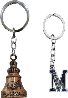 WHITE POPCORN Brown Bell Keychain with M Alphabet keychain Key Chain