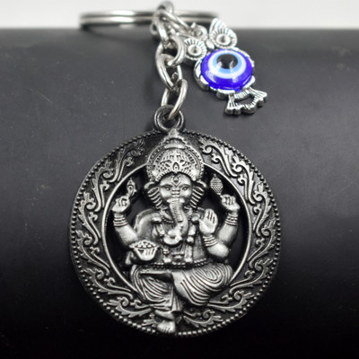 AFH Lord Ganesh Feng Shui Owl symbol Charm Grey Keychain for Luck, Prosperity Key Chain