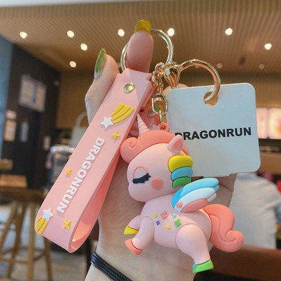 SHRI JI Rainbow Unicorn Keychain Cute 3D Rubber Silicone Keychain (Pink) Key Chain