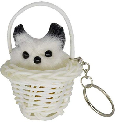 jhanvizone Cute Kitty in Sitting Basket Keychain, Fur Cat Plastic Basket Keychain, Key Chain