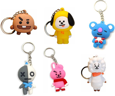 Newview BTS Army Characters 3D Rubber Keychain and Keyring PACK 6 Key Chain
