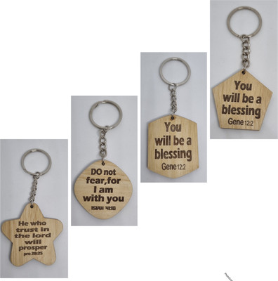 BLESSINGS Set Of 4 Wooden Bible Verse C Key Chain