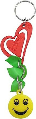 Shilpmart Decorative Heart Keychain with Smiley Face, Red and Green Leaves Design Key Chain