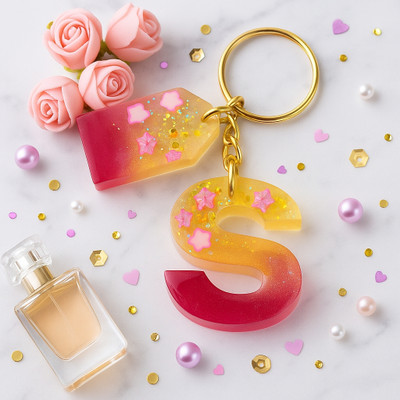 Resinbysona Handmade Resin Alphabet S Glitter Keychain for Women and Girls Key Chain