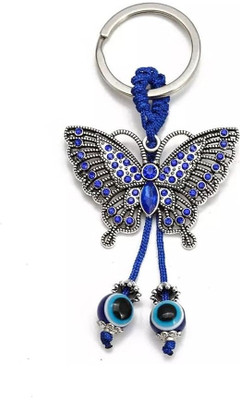 BLUE BEADS Silver Color Blue Evil Eye With Butterfly Keychain For Bike/Car Key Chain