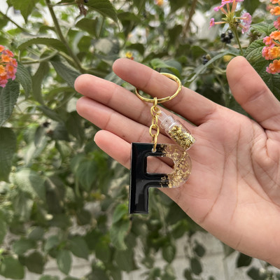 UniQ Creation Black and Gold Resin Alphabet Initial Letter Keychain (P) Key Chain