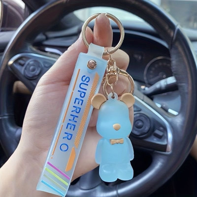 SRG Crystal Teddy Bear shaped Keychain Keyring with Strap Blue Key Chain