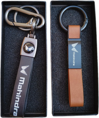 JNV Stylish | Brown Leather Keychain Compatible With MAHINDRA Cars | Pack Of 2 | Key Chain