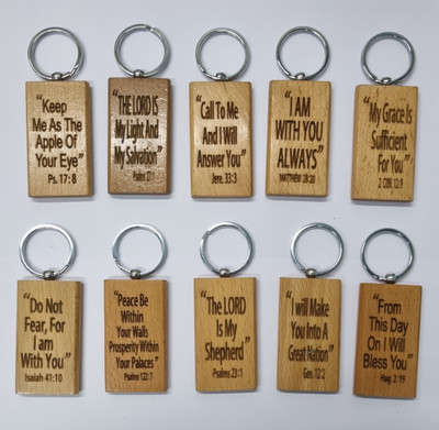 BLESSINGS Set Of 10 Wooden Christianity N Key Chain