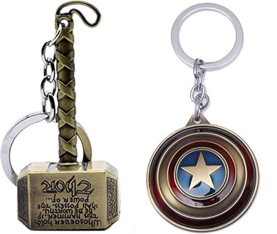 Mistazzo Thor Hammer Metal Keychain and Captain America Revolving Metal Keyring Key Chain
