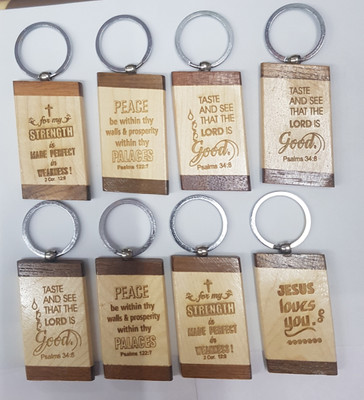 BLESSINGS Set Of 8 Bible Wood E Key Chain