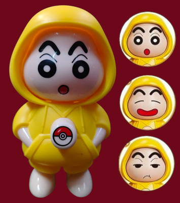 AirSoft Shinchan Funny Desk Collectible Cartoon Expression Change Cute Yellow Hoodie Toy Key Chain