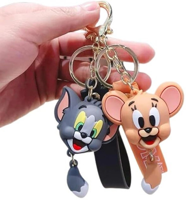 GKM Cartoon Tom & Jerry Face trendy combo set 3D keychain with strap charm Key Chain