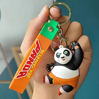 Tiny Tim Cute 3D Kung-Fu Panda Chibi Silicone 3D Keychain with Charm, Metal Hook, Keyring Key Chain