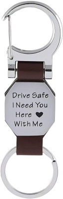 gtrp keychain-Drive Safe I Need You Here with Me Premium Brown Leather Key Chain