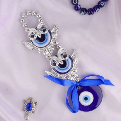 Satvik Evil Eye 2 Tier Owl Wall Hanging | Handmade Home Decor Key Chain