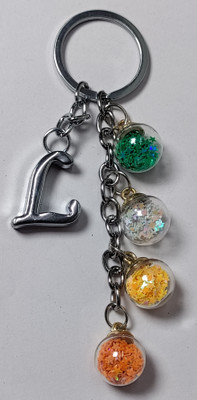 MOREL L ALPHABET KEYCHAIN WITH COLORIZED SHINING STAR DRIFTING GLASS 4 BOTTLE ROUND. Key Chain