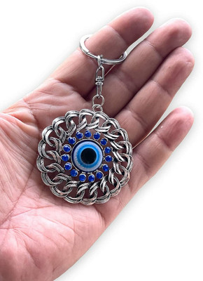 BLUE BEADS Round Evil Eye Keychain For Bike/Car Gifting With Key Ring Anti-Rust Key Chain