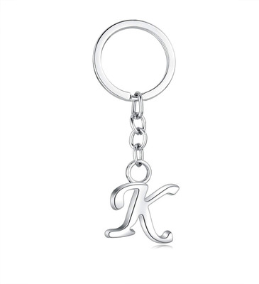 Caristo English Alphabet Letter K (KC-1) Silver Metal Name Keychain for Car Bike Men Key Chain