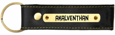 SY Gifts Akalventhan Name Black Leather Keychain Key Chain