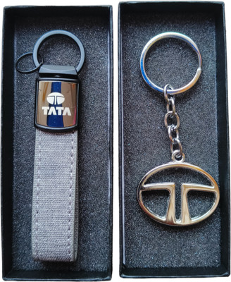 JNV Leather Keychain With Logo Compatible With Tata Car (Grey) Key Chain