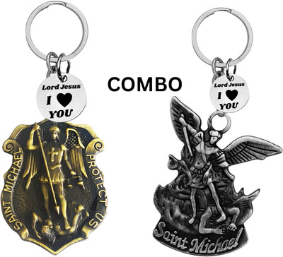 M Men Style Double-Sided Saint Michael Keychain – Jesus Christ Key Ring Medal Com645-649 Key Chain