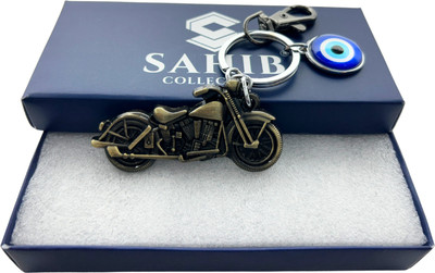 Sahib Collection Sports Bike Green Metal Keychain with Evil Eye & Black Hook for Bikers Men Pack1 Key Chain