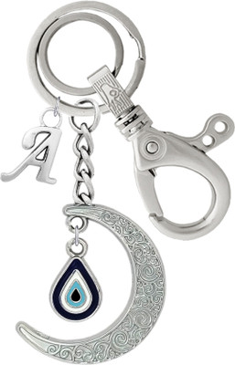 MGP FASHION Moon With Evil Eye Pendant Locking Hook Alphabet A Key Chain