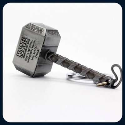 GIKH Thor Hammer Marvel Avengers Superhero Silver Metal Ring-Keychain Key Chain