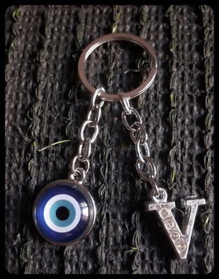 Meeko.com V Letter With Evil Eye Key Chain 2v Premium Key Chain