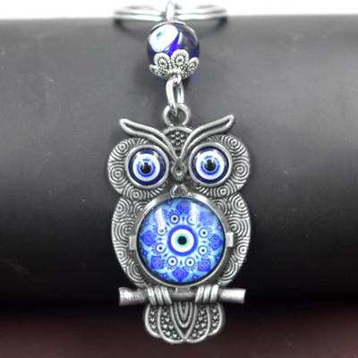 AFH Nazar Battu Grey Lucky Owl symbol Evil Eye Charm keychain for Men and Women Key Chain