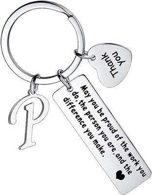 Artisans Crafted Thank You Keychain With Initial Letter Pendant P Key Chain