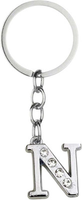 AMANVANI Alphabet Silver Metal Keychain With Crystal Stones, N Letter Keychain, Purse Car Key Chain