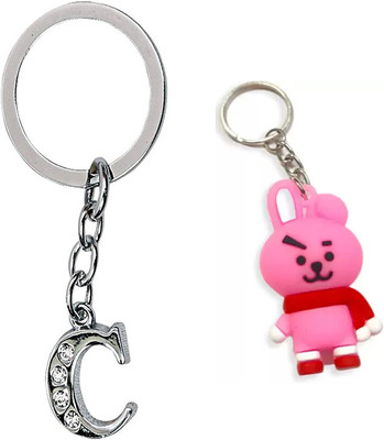 Newview BTS COOKY Characters 3D Rubber with Alphabet C Keychain and Key ring Key Chain