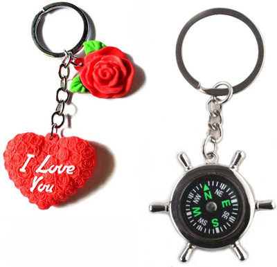 Meeko.com Red Heart Rubber With Compass Key Chain 001b6 Key Chain