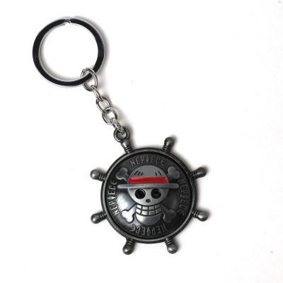 Daiyamondo One Piece Luffy Logo Jolly Roger Silver Rotating Metal Keychain Key Chain