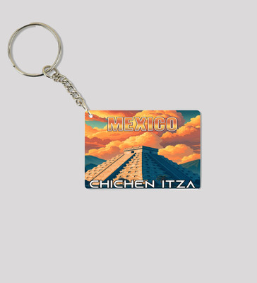 Special Trend Hub Sunset Temple View with Tribal Inspiration Printed Keychain Pack of 2 Key Chain