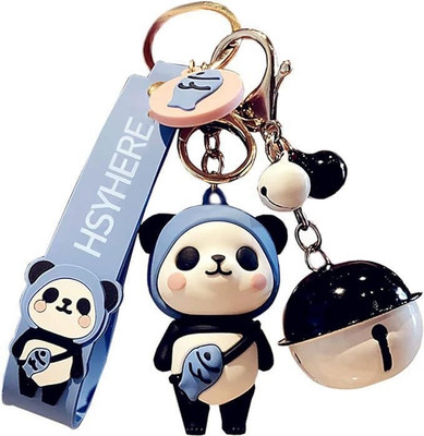 SHRI JI Cute Panda Keychain with Strap Bell Panda Blue Key Chain