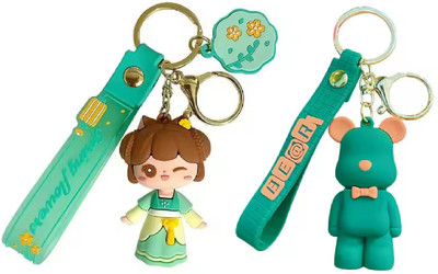 Samvardhan Girl & Bear Keychain Strap Keyrings Creative Cool Cute Multicolor Key Chain