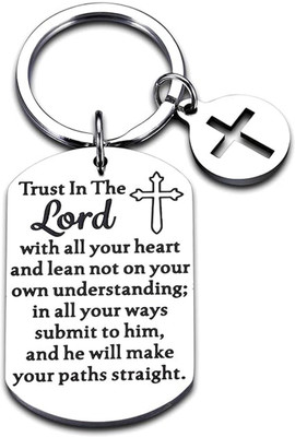 Sullery Religious Cross Trust In The Lord Silver Stainless Steel Keychain SulleryKeyS9 Key Chain