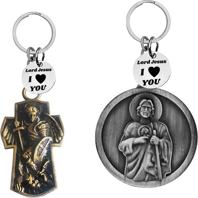 M Men Style Saint Michael and Jesus Metal Religious Protection Keychain SkeyCom651-631 Key Chain