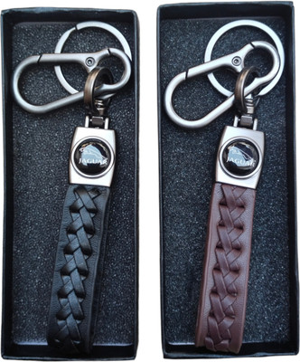 JNV Black And Brown Leather Keychain Compatible With Jaguar Car Key Chain